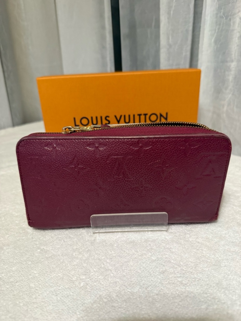 Louis Vuitton Monogram Empreinte Wine Zip Long Wallet Gold Tone Box,Dustbag - Picture 3 of 9